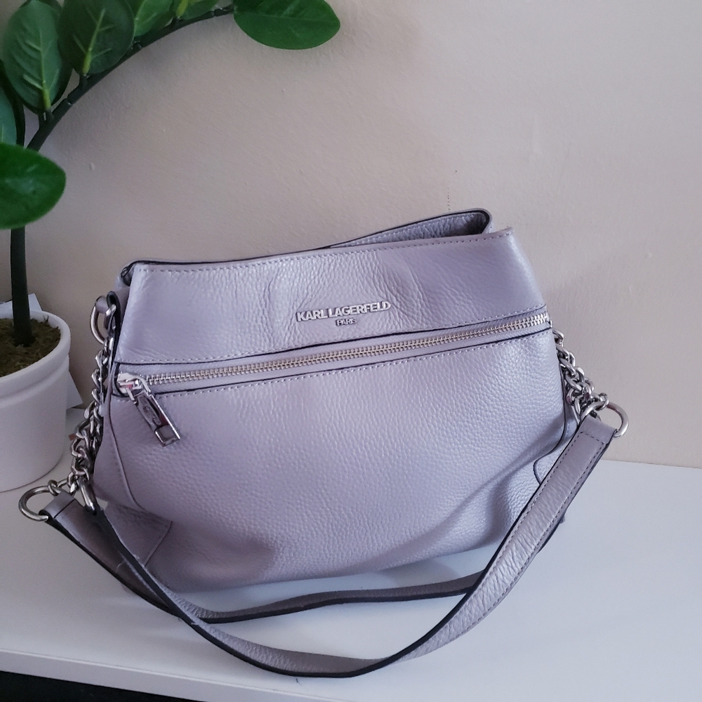 Karl Lagerfeld Paris Bouquet Pebbled Leather Hobo Bag - Greyish Color ($238 USD)